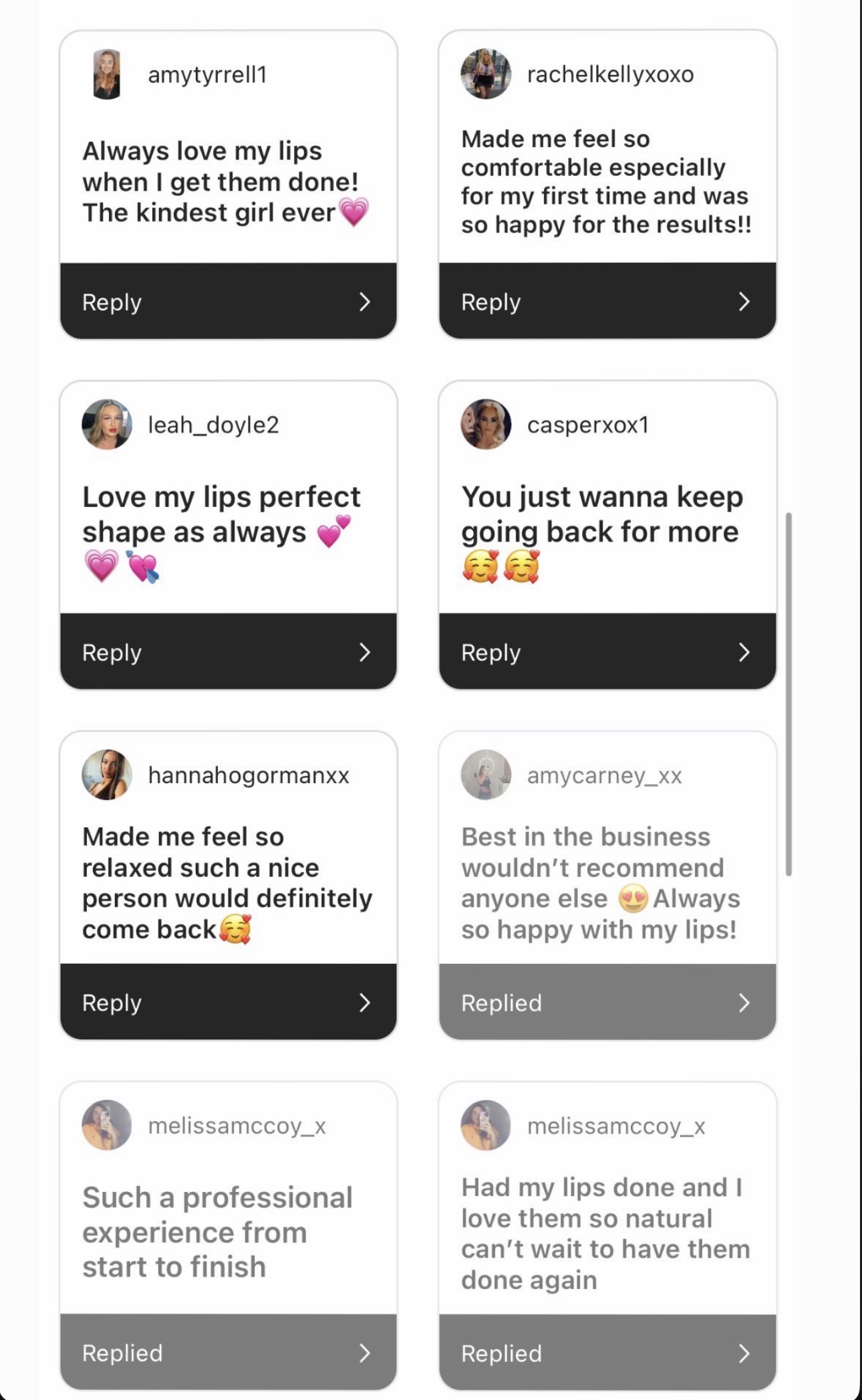 Client testimonials screenshot